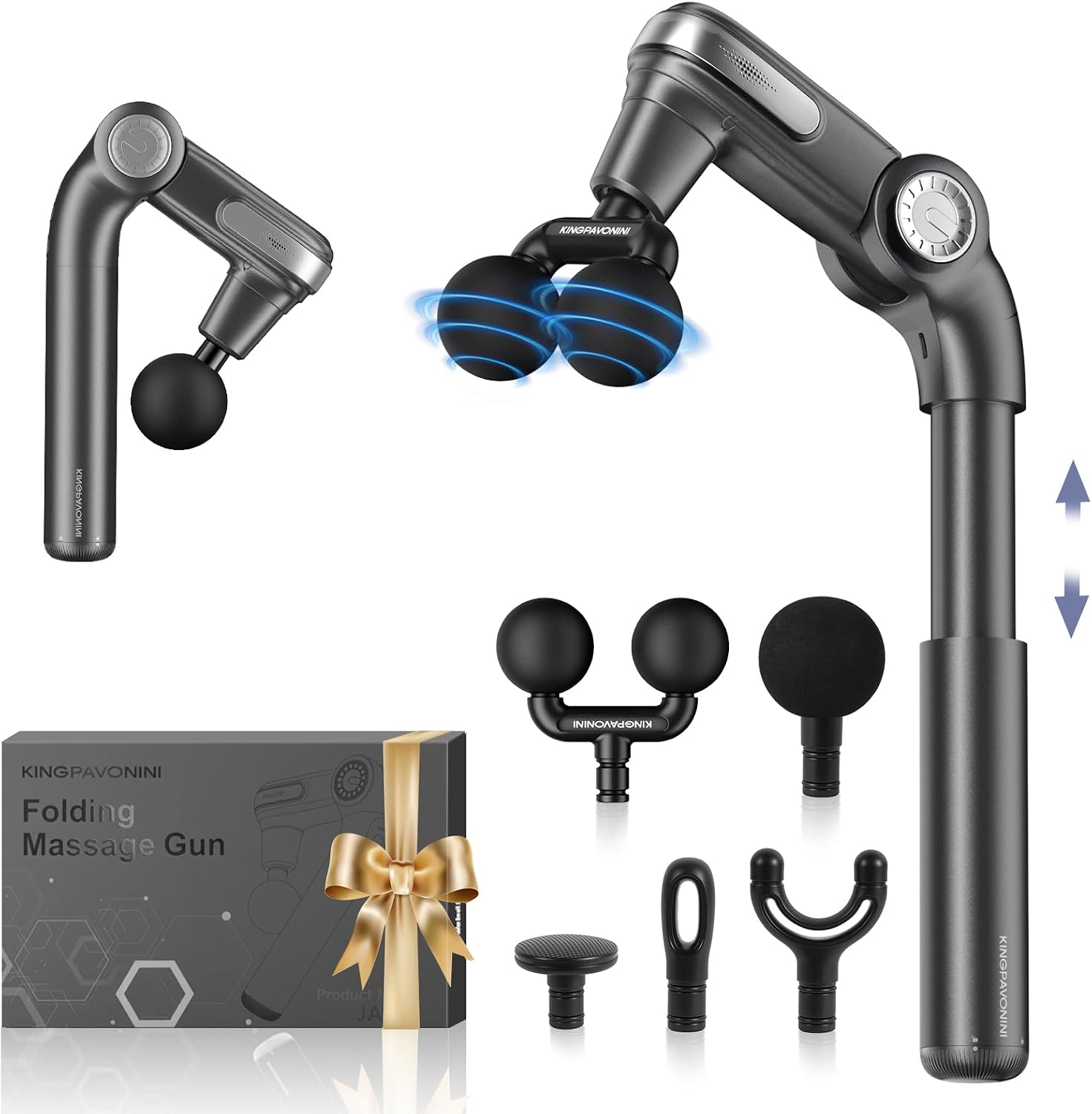 KingPavonini Foldable Massage Gun Deep Tissue, Dual-Ball Head, Model JA-G7