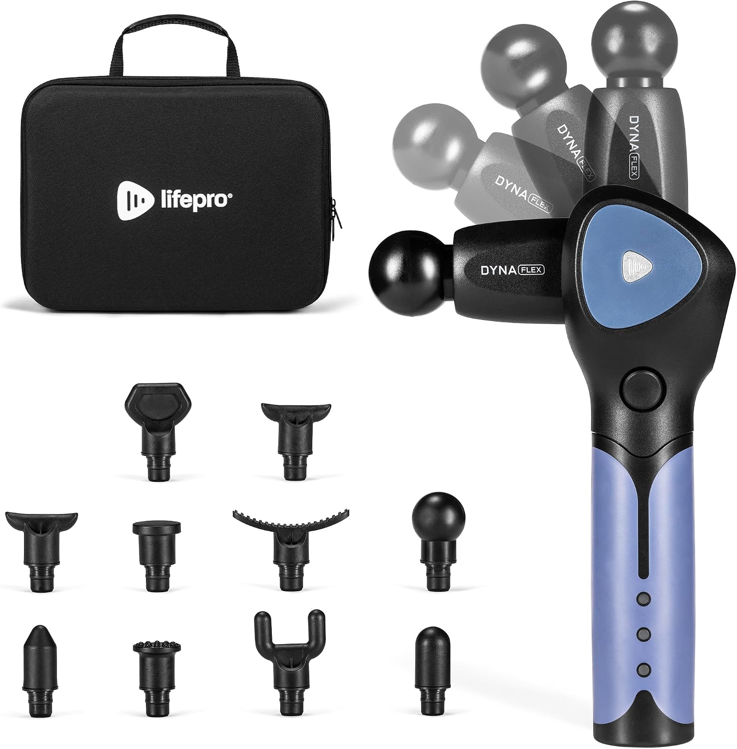 LifePro DynaFlex Percussion Massage Gun, Rotating Arm, 10 Heads, 16 Speeds