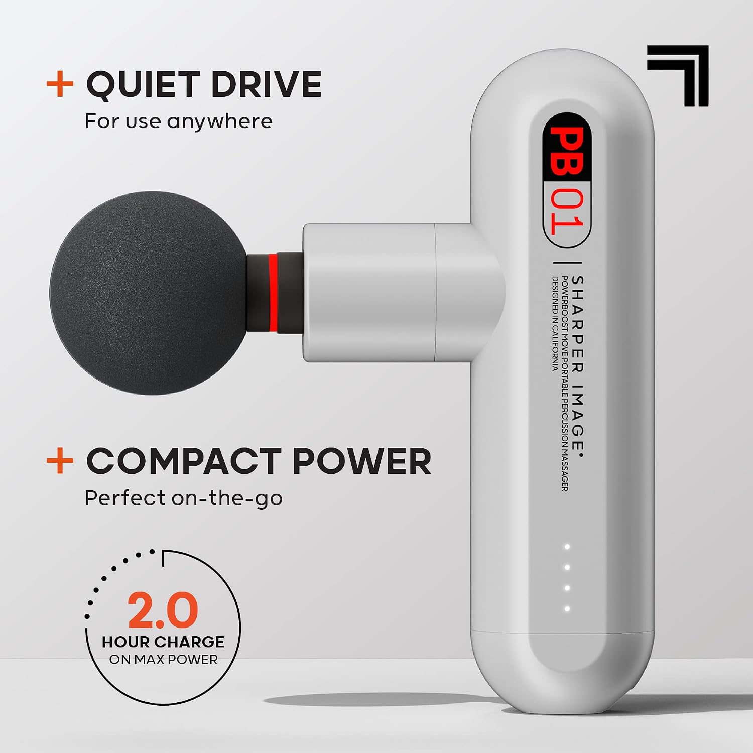 Sharper Image Powerboost Move - Mini Percussion Massage Gun| 4 Attachments, 4 Speeds, FSA Eligible — view 3
