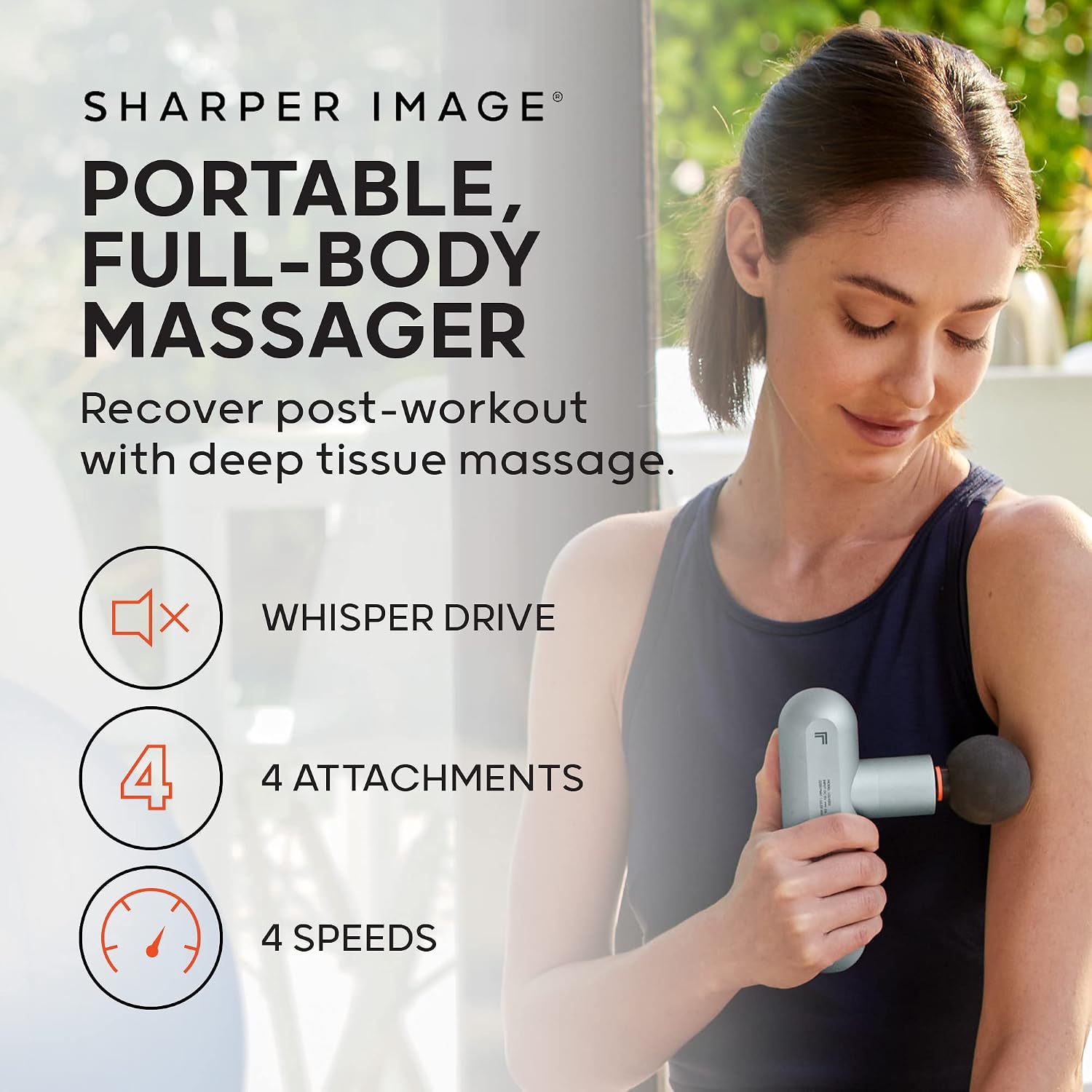 Sharper Image Powerboost Move - Mini Percussion Massage Gun| 4 Attachments, 4 Speeds, FSA Eligible — view 2