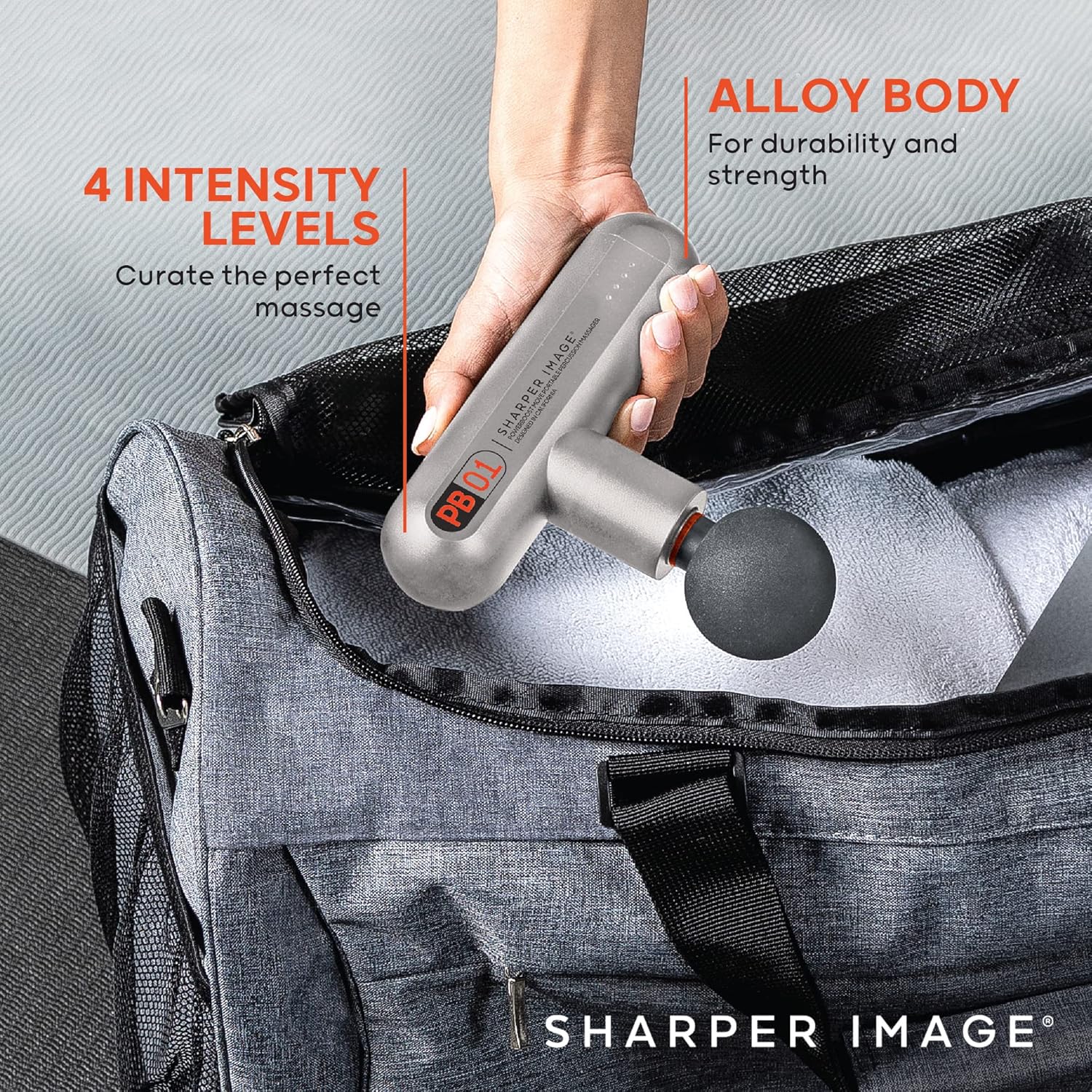 Sharper Image Powerboost Move - Mini Percussion Massage Gun| 4 Attachments, 4 Speeds, FSA Eligible — view 5