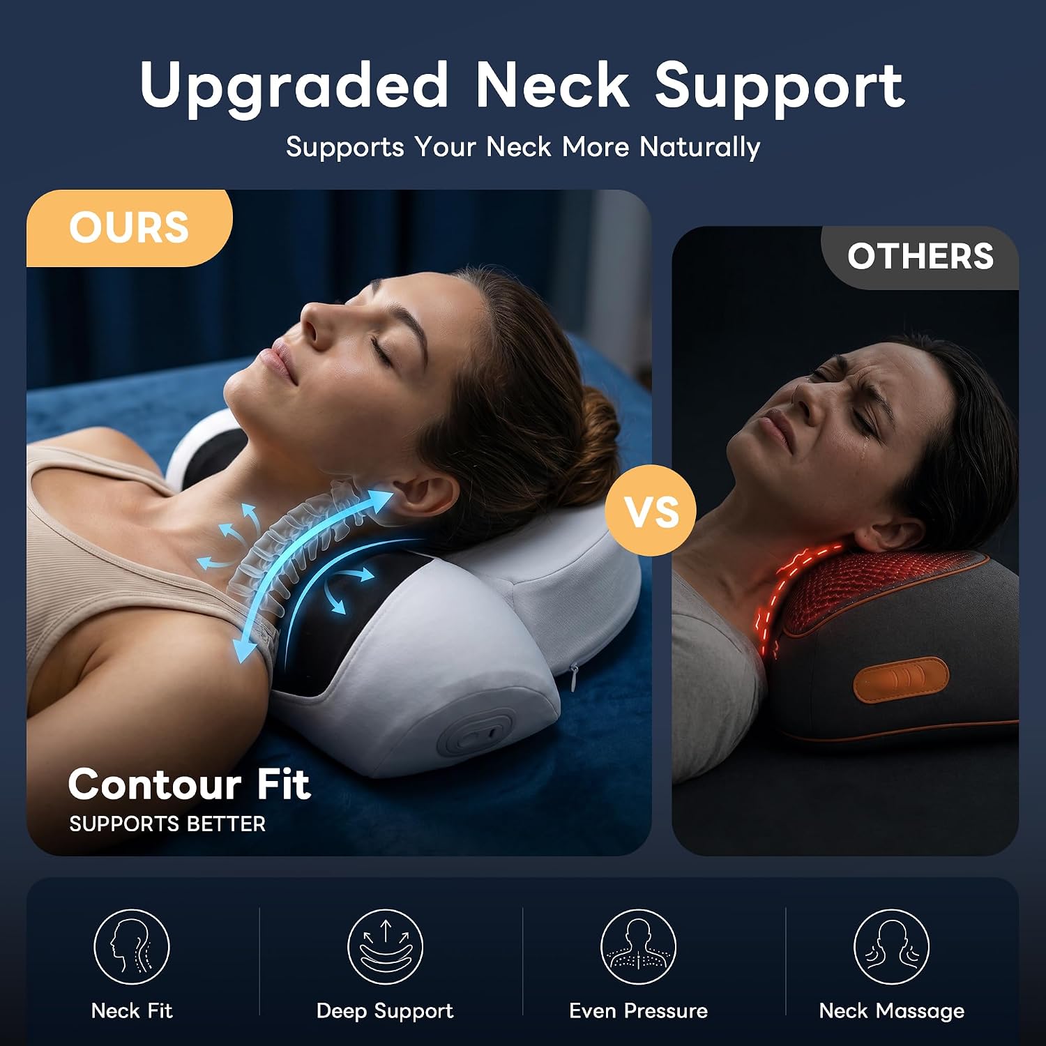 Upgraded 3-in-1 Neck Massager Pillow with Heat, Portable Cordless Neck Massager for Pain Relief — view 2