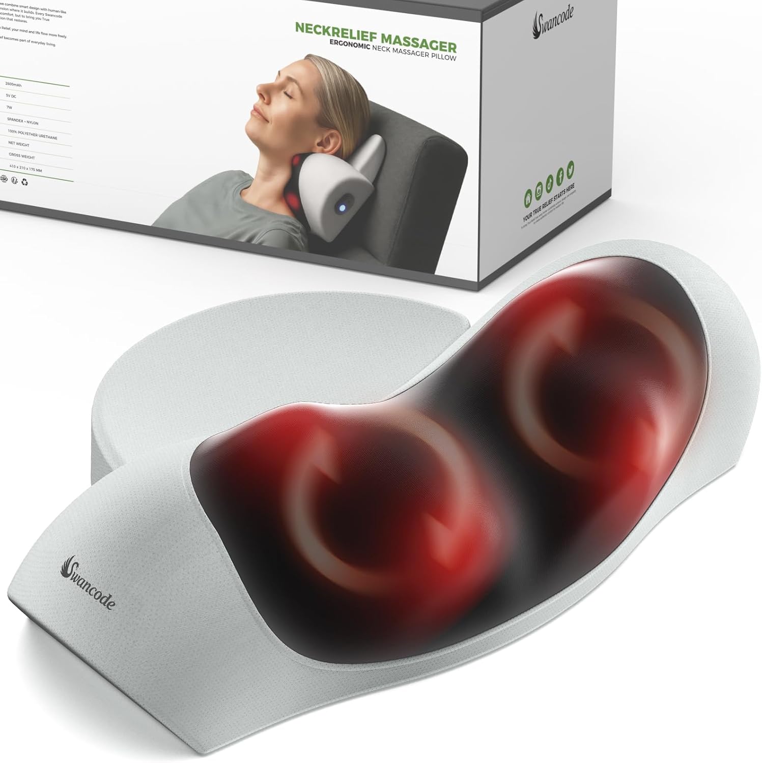 Upgraded 3-in-1 Neck Massager Pillow with Heat, Portable Cordless Neck Massager for Pain Relief