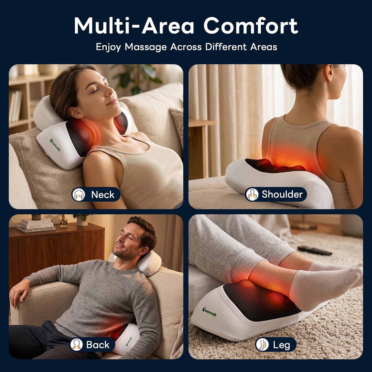 Upgraded 3-in-1 Neck Massager Pillow with Heat, Portable Cordless Neck Massager for Pain Relief — view 8