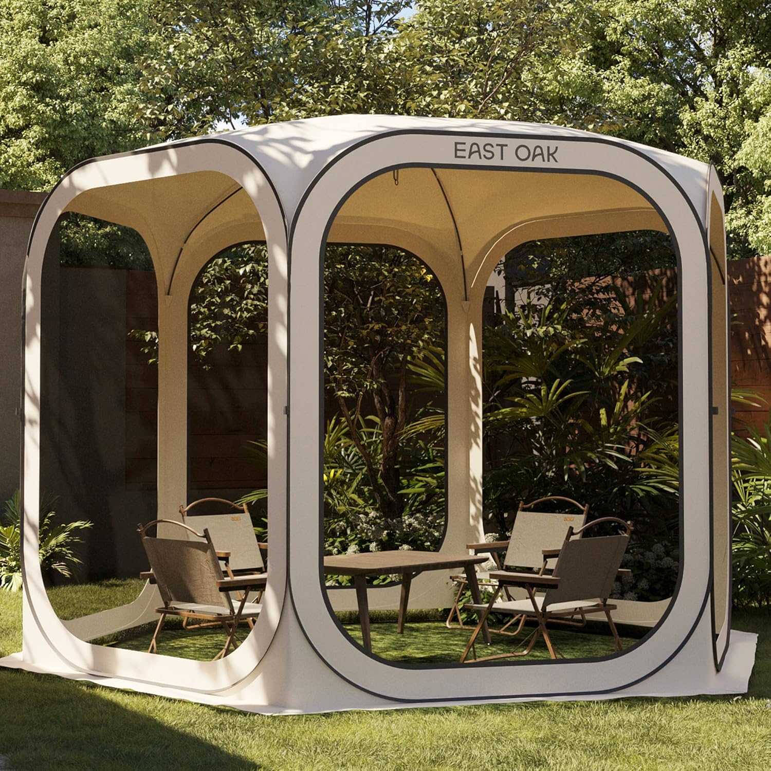Beige Pop-Up Canopy with Patented Vertical Frame