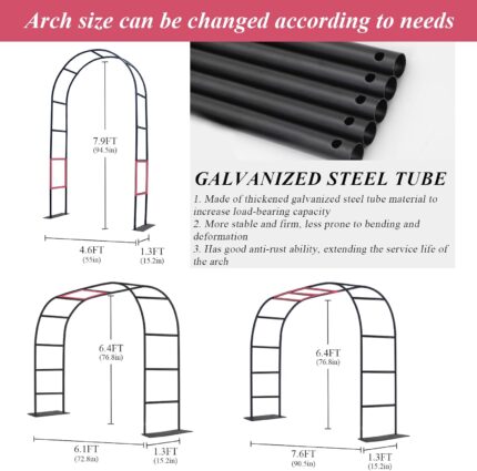 Adjustable Black Galvanized Steel Garden Arch