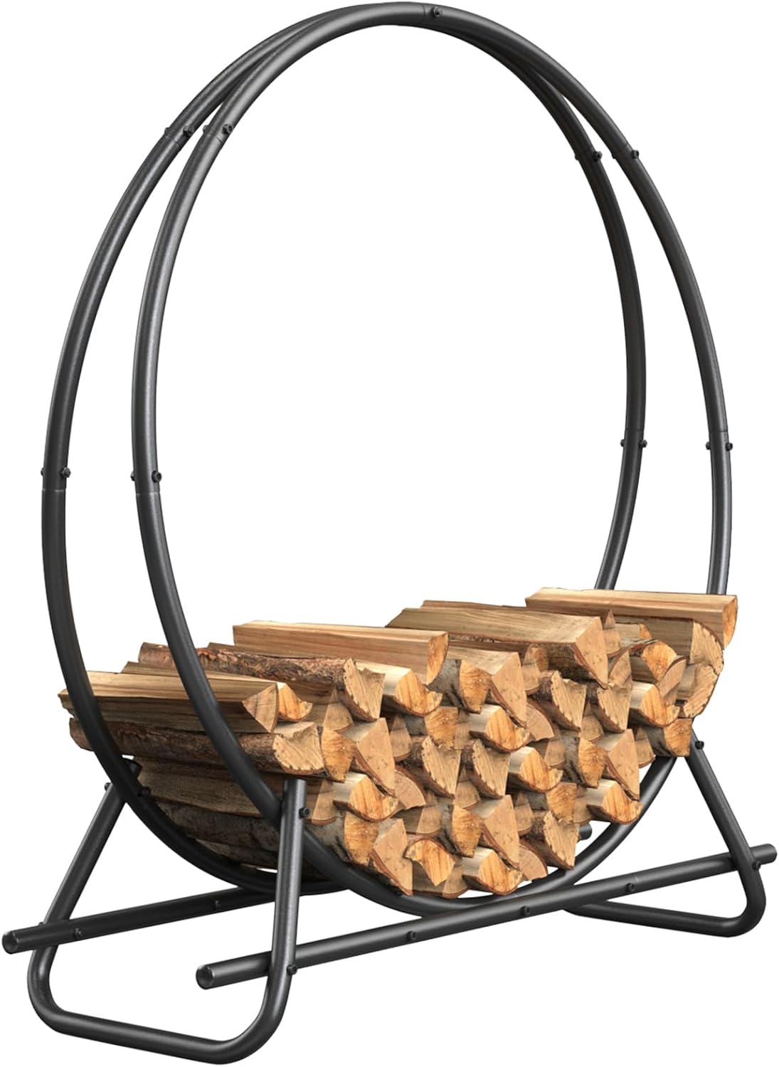 Black Outdoor Round Firewood Rack for Log Storage