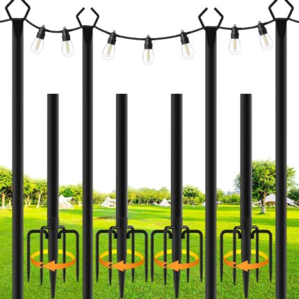 Adjustable Black Metal String Light Poles