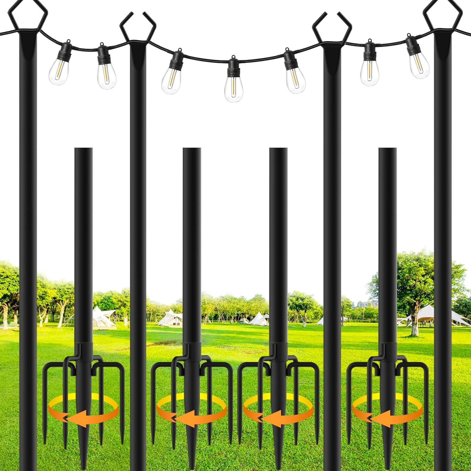 Metal Outdoor Light Pole Adjustable Black Metal String Light Poles