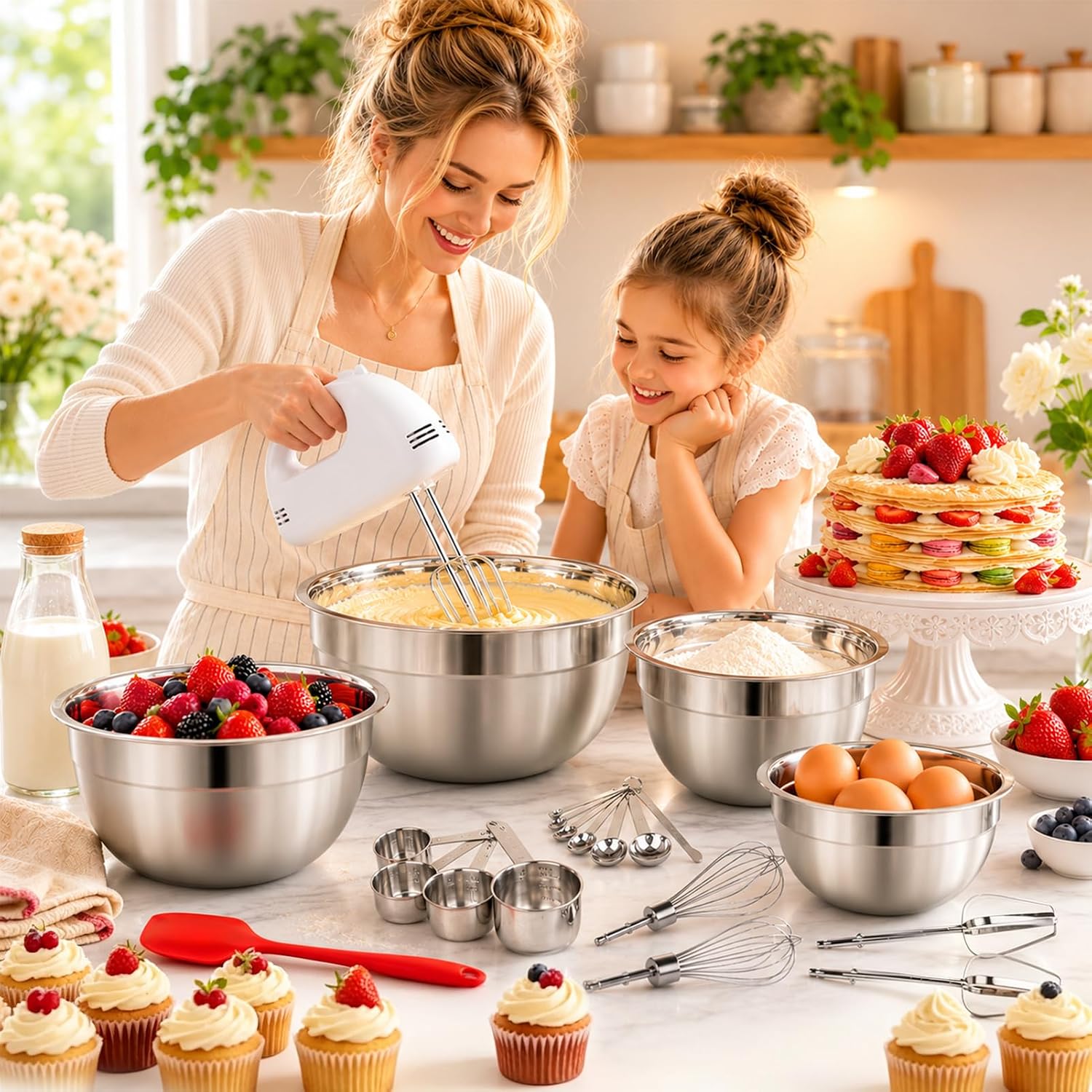 WEPSEN 5-Speed Electric Hand Mixer, 4 Large Mixing Bowls Set, Handheld Mixers — view 2