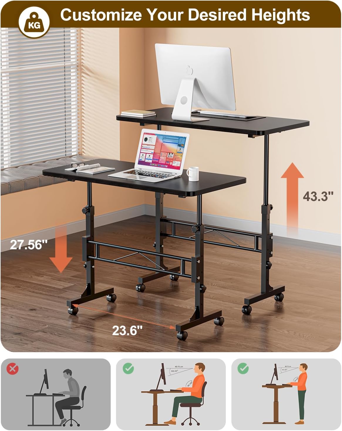 Black Mobile Height Adjustable Laptop Desk - Hình 2