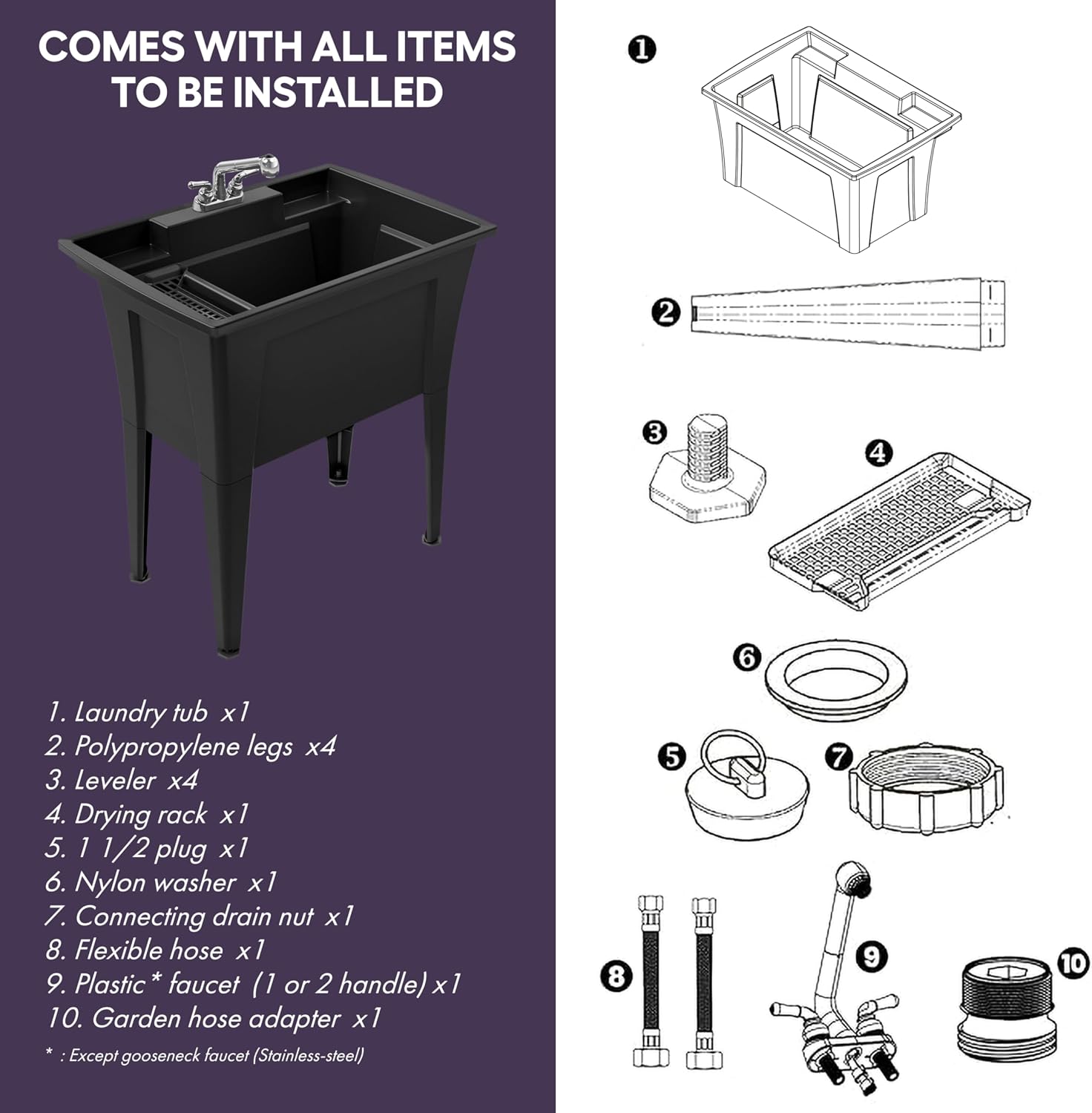 Freestanding Utility Sink Black - Hình 3