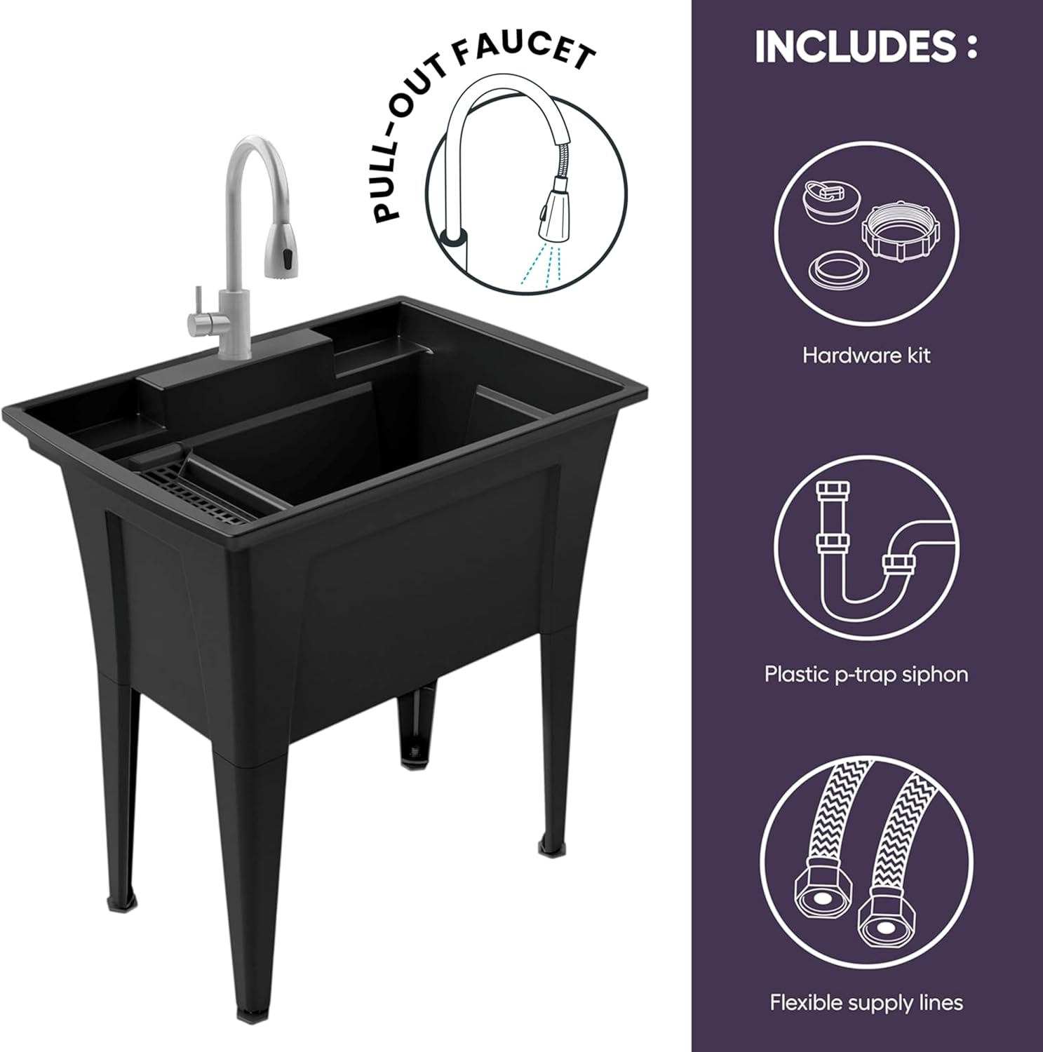 Freestanding Utility Sink Black - Hình 2
