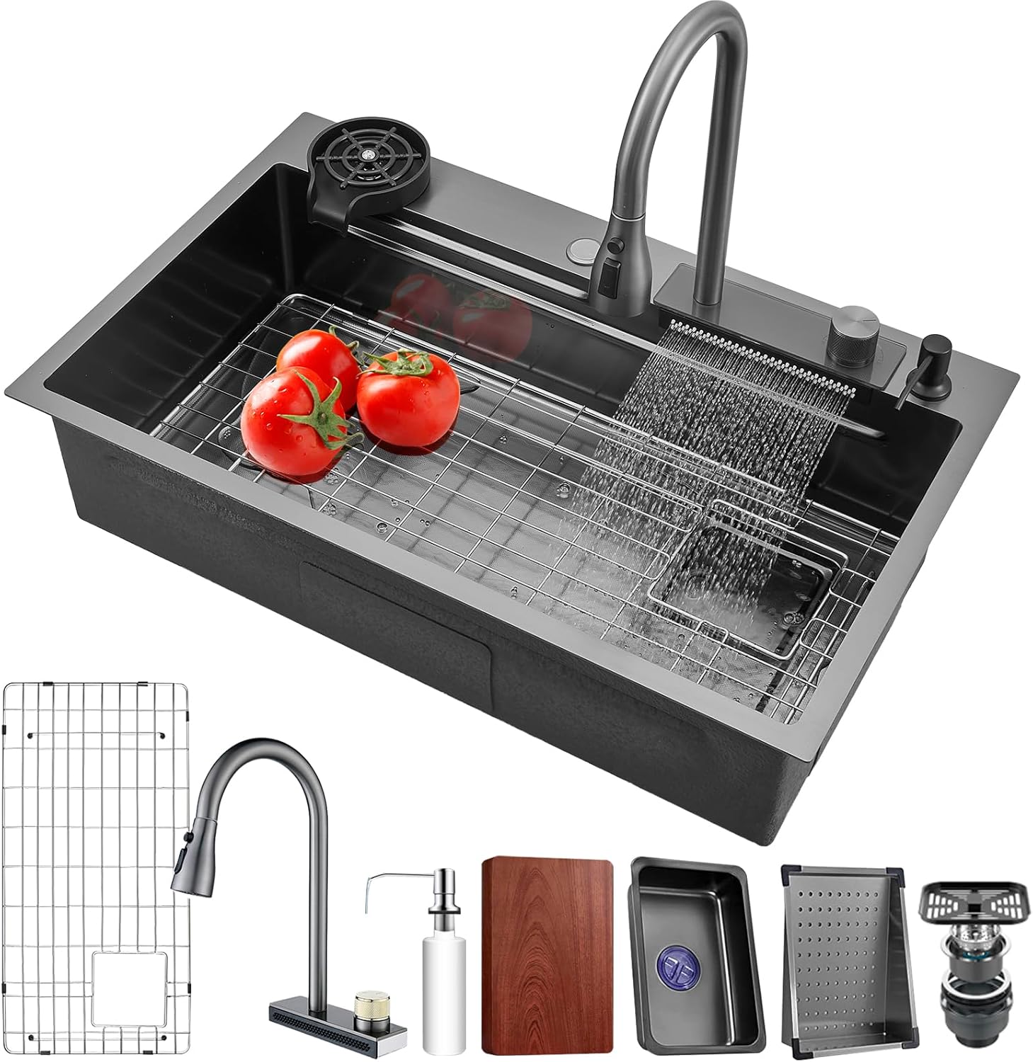 FEIYU Black Waterfall Kitchen Sink