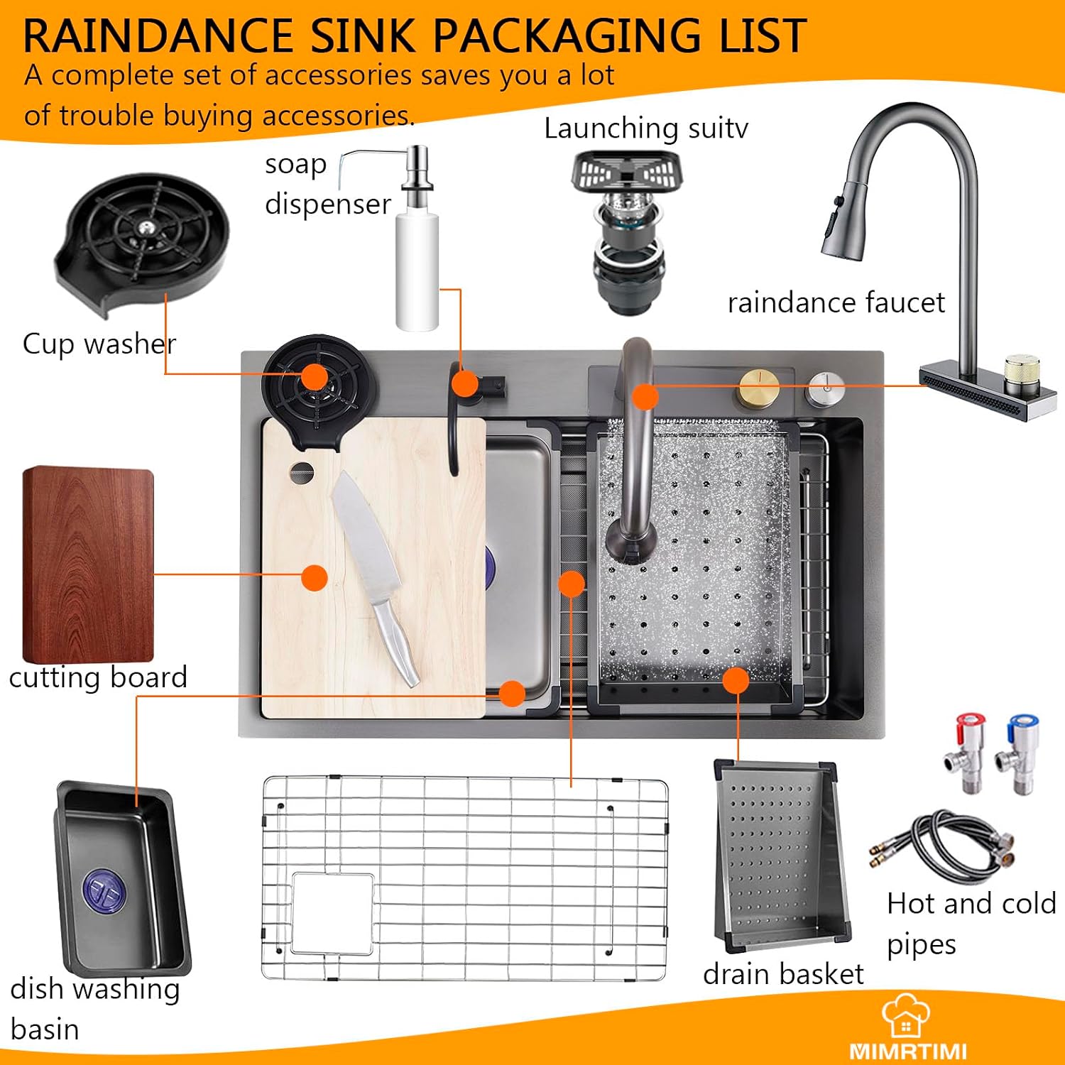 FEIYU Black Waterfall Kitchen Sink - Hình 2