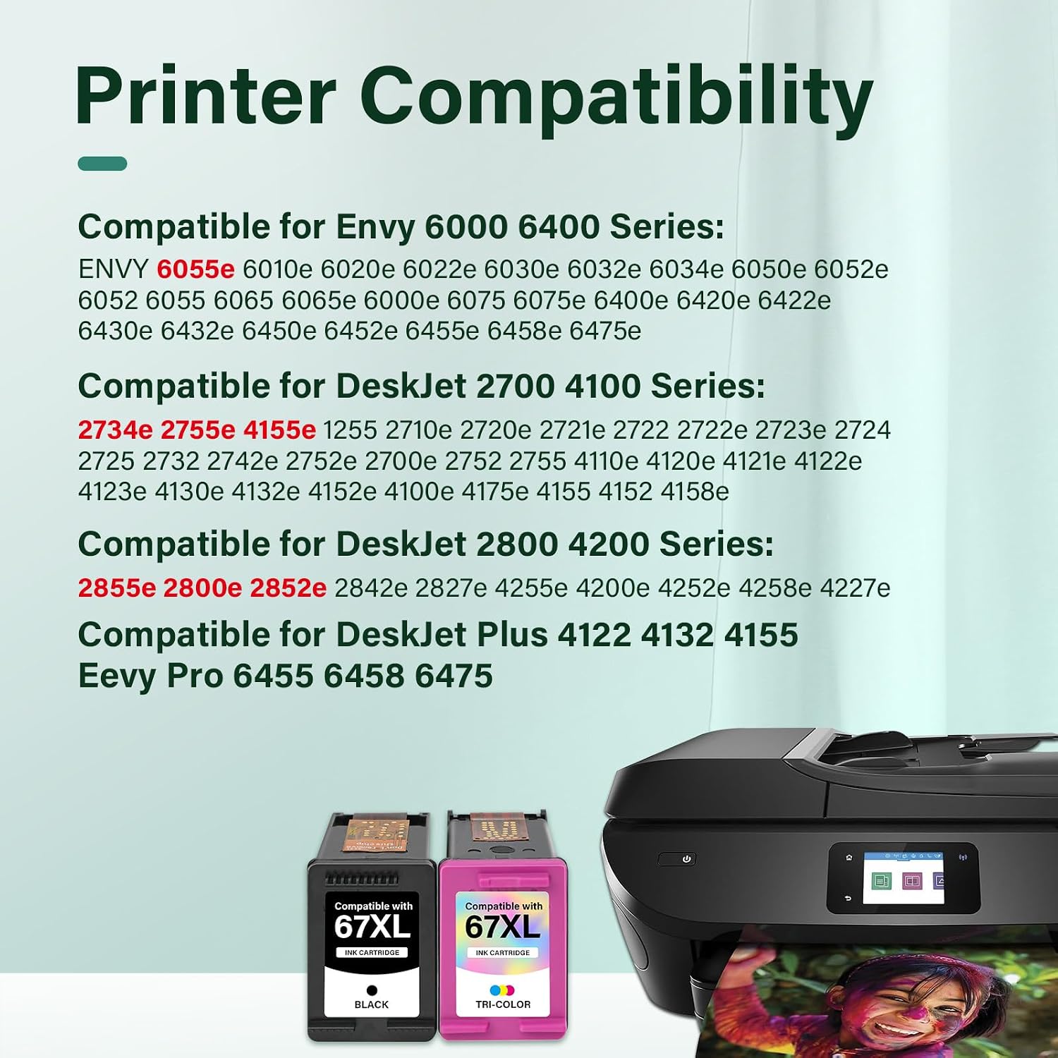 67XL 67 XL 2800e 2855e Ink Cartridges Black/Color Combo Pack for HP Printer
