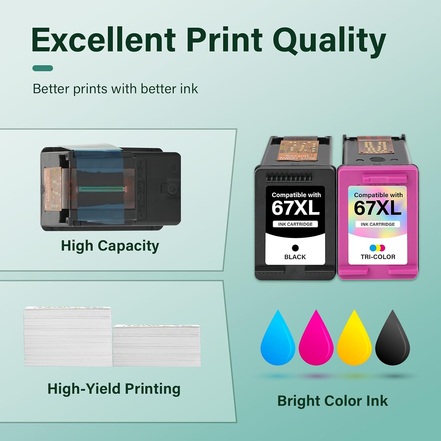 67XL 67 XL 2800e 2855e Ink Cartridges Black/Color Combo Pack for HP Printer - Image 6