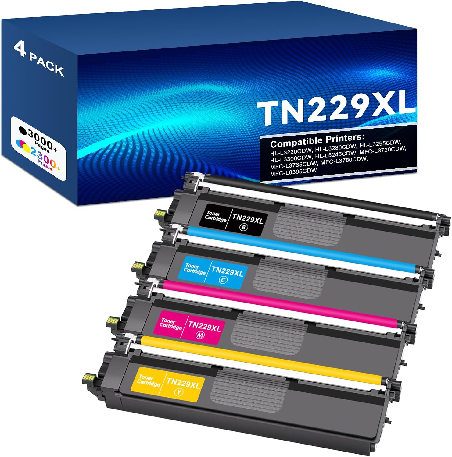 TN229XL 4-Pack Toner Cartridges BK/C/M/Y Compatible for Brother TN229 XL