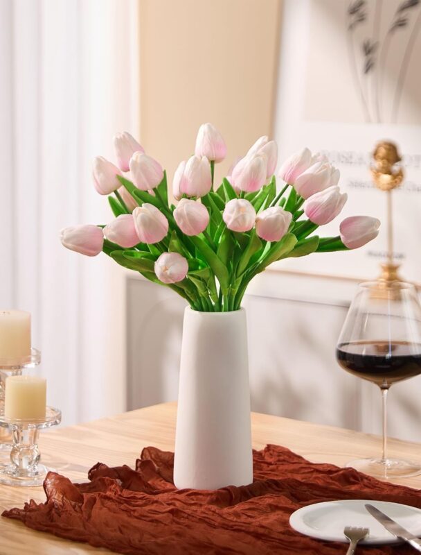Lifelike Pink Artificial Tulips - Hình 2