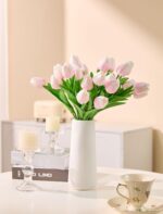 Lifelike Pink Artificial Tulips - Hình 6
