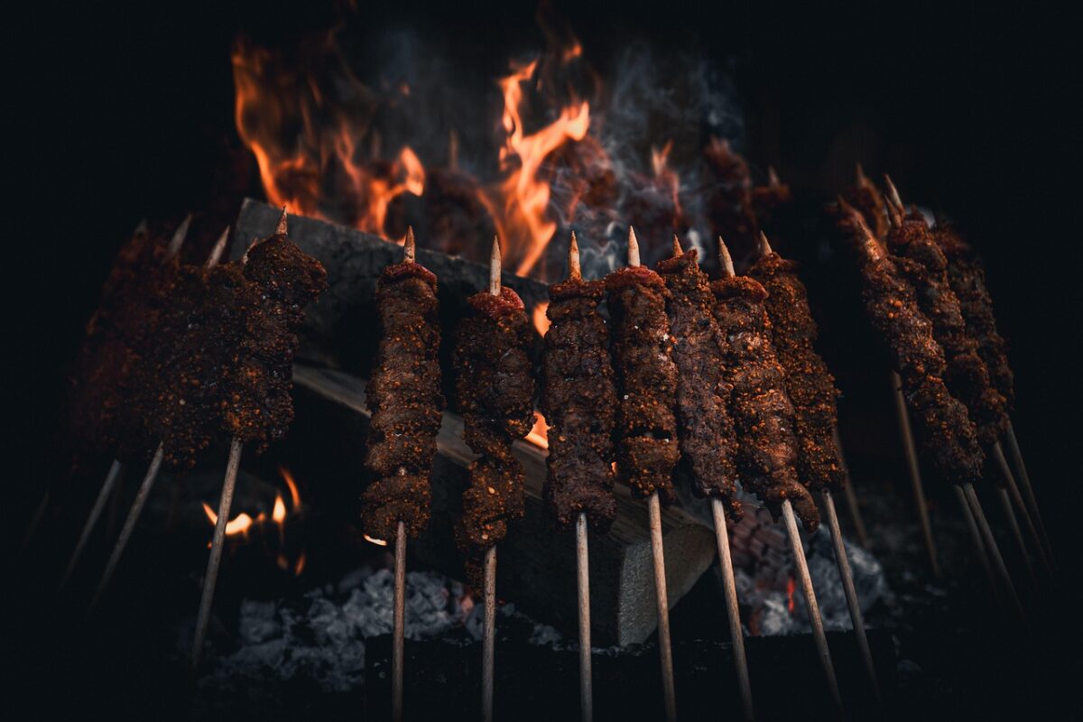 Charcoal grill with glowing embers