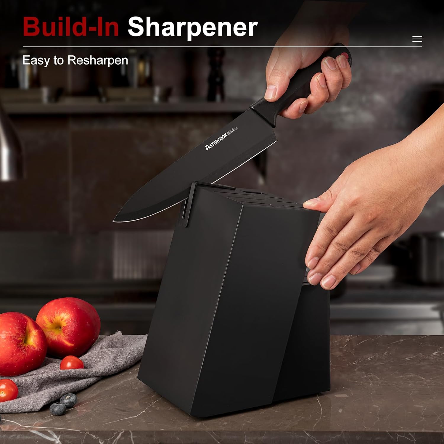 AsterCook 15-Piece Black Knife Set with Integrated Sharpener — view 2