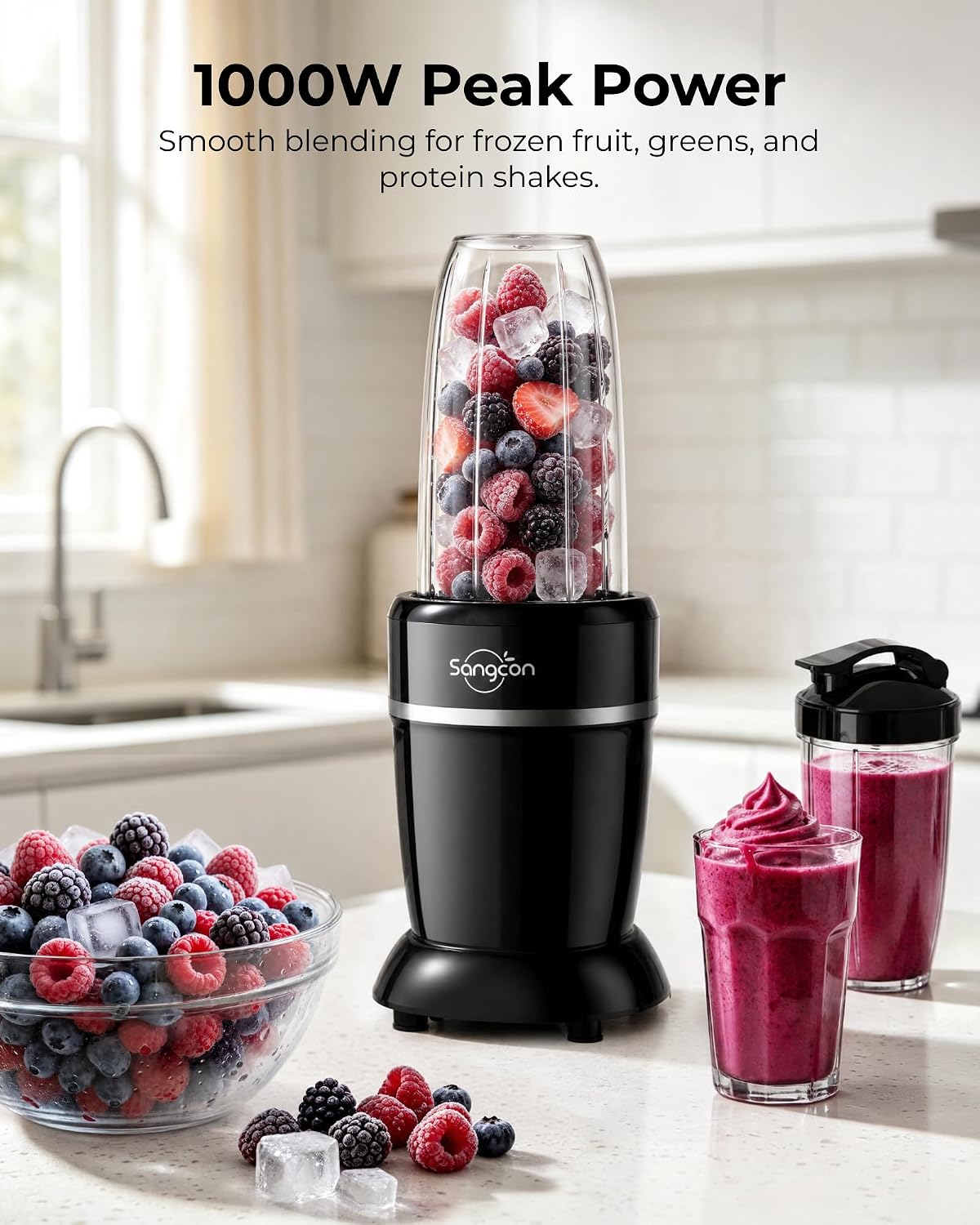 Sangcon 1000W Personal Blender with Travel Cups - Black — view 2