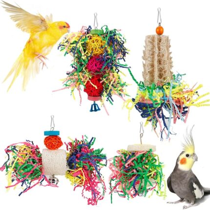 Vibrant Shredder Bird Toys with Loofah & Rattan Balls