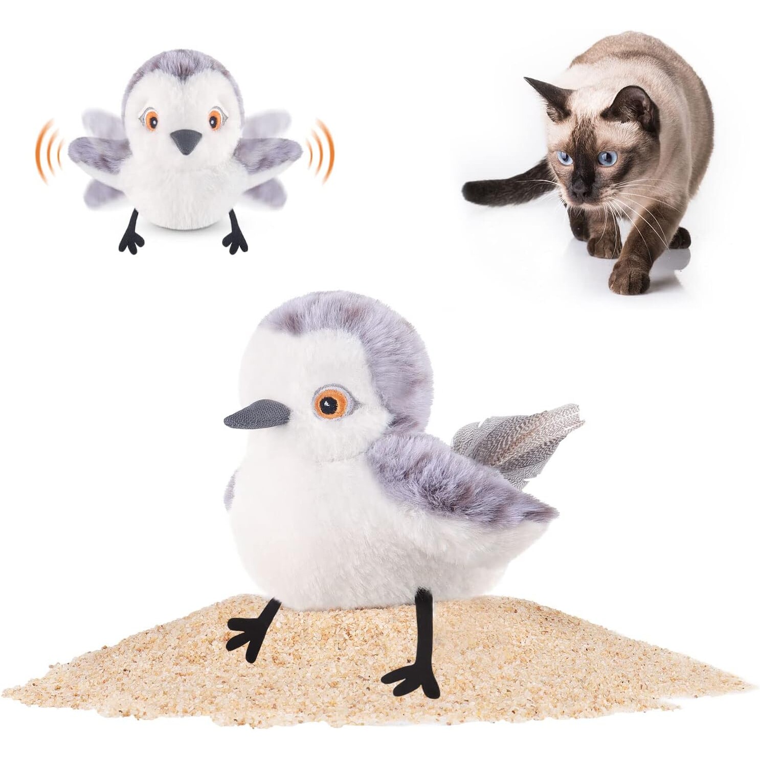 Interactive Flapping Sandpiper Bird Toy for Cats with Chirping Sounds Interactive Flapping Sandpiper Bird Toy for Cats with Chirping Sounds