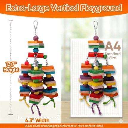 Colorful Hardwood Parrot Chew Toy with Bells for Medium Birds — view 2