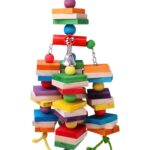 Colorful Hardwood Parrot Chew Toy with Bells for Medium Birds