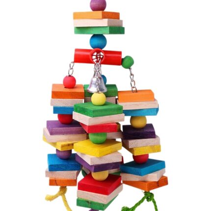 Colorful Hardwood Parrot Chew Toy with Bells for Medium Birds