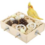 Natural Wood Foraging Bird Toy Box with Chewable Parrot Playthings — view 10