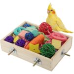 Natural Wood Foraging Bird Toy Box with Chewable Parrot Playthings
