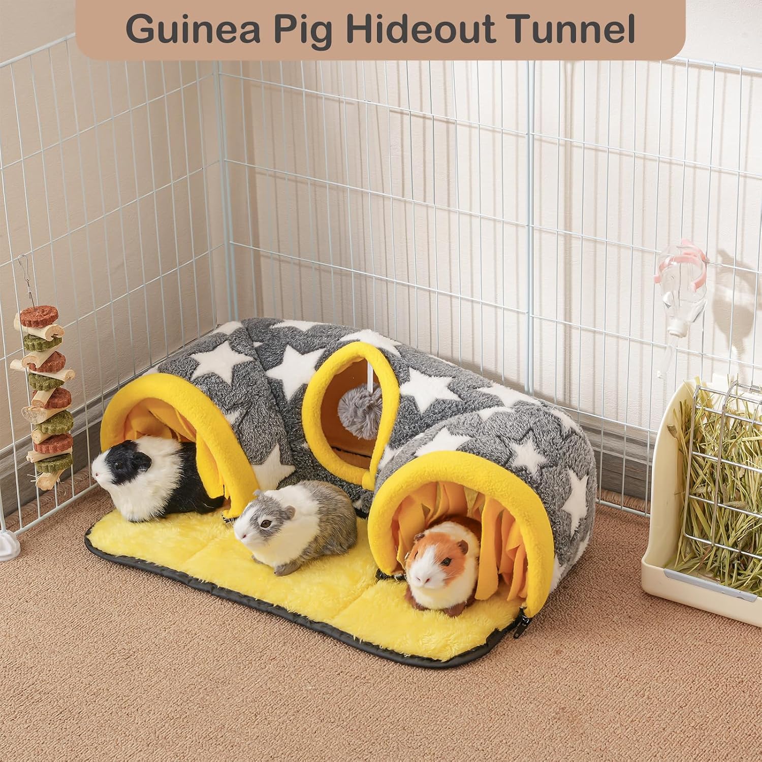Starry Gray & Yellow Small Pet Tunnel Bed - Hình 2