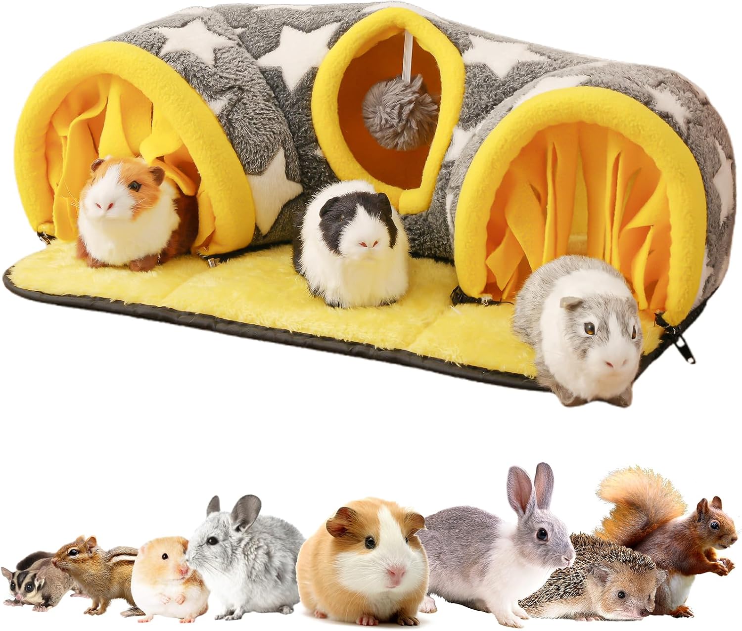 Starry Gray & Yellow Small Pet Tunnel Bed