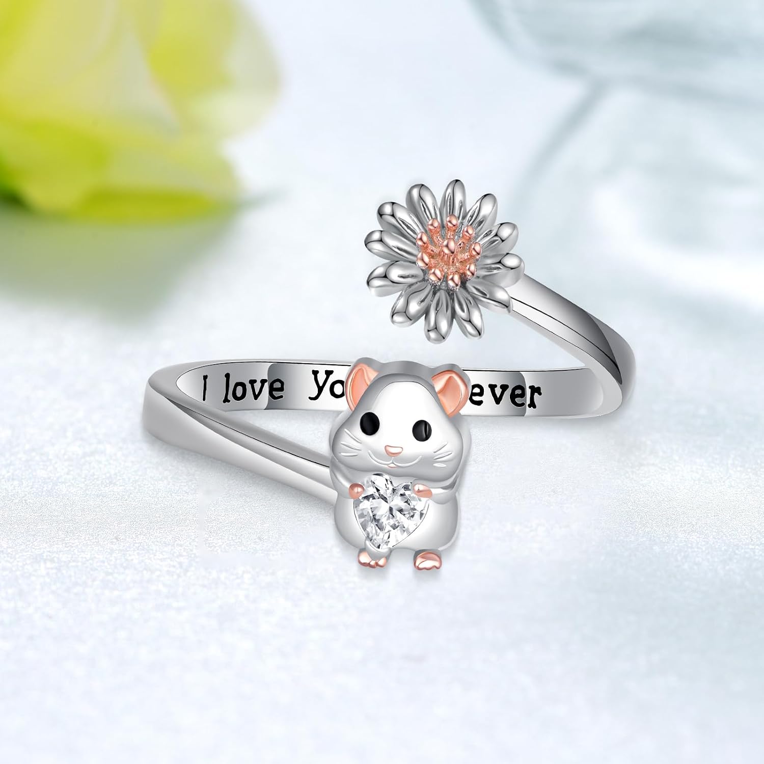 Sterling Silver Hamster Daisy Ring - Hình 2