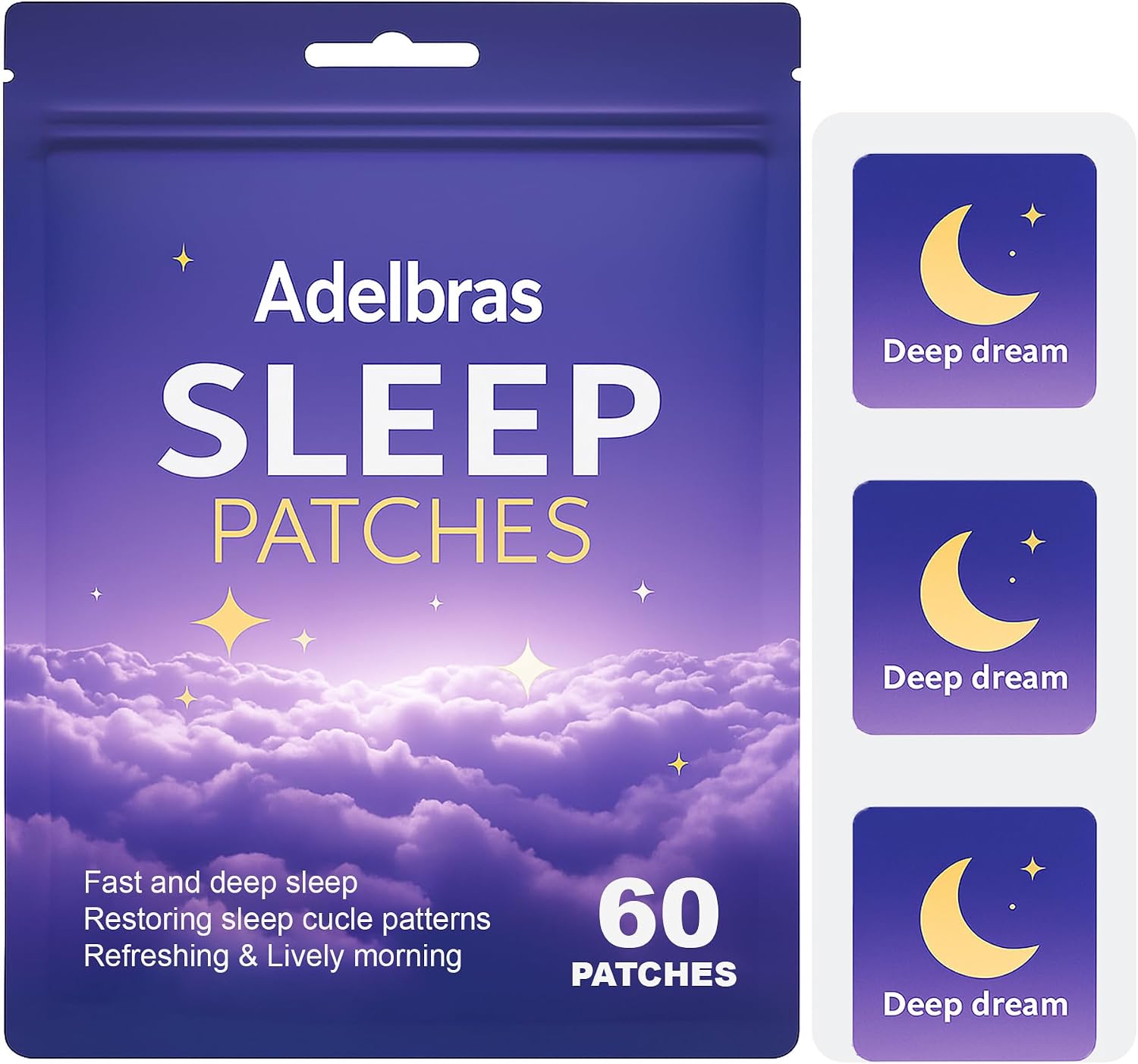 Adelbras Sleep Patches for Adults, Upgraded All-Natural Ingredients, Fast-Acting Melatonin &
