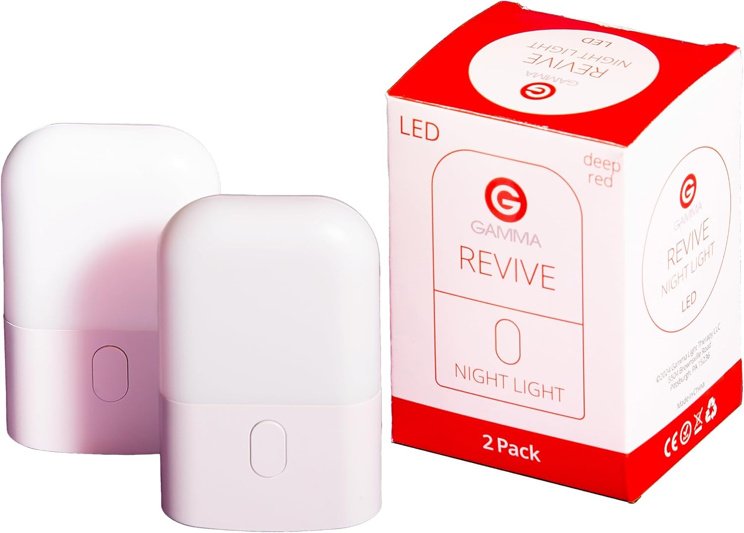 Revive - 670nm Red Night Light (2 Pack) by Gamma - Sleep Therapy - Melatonin Promoting Natural