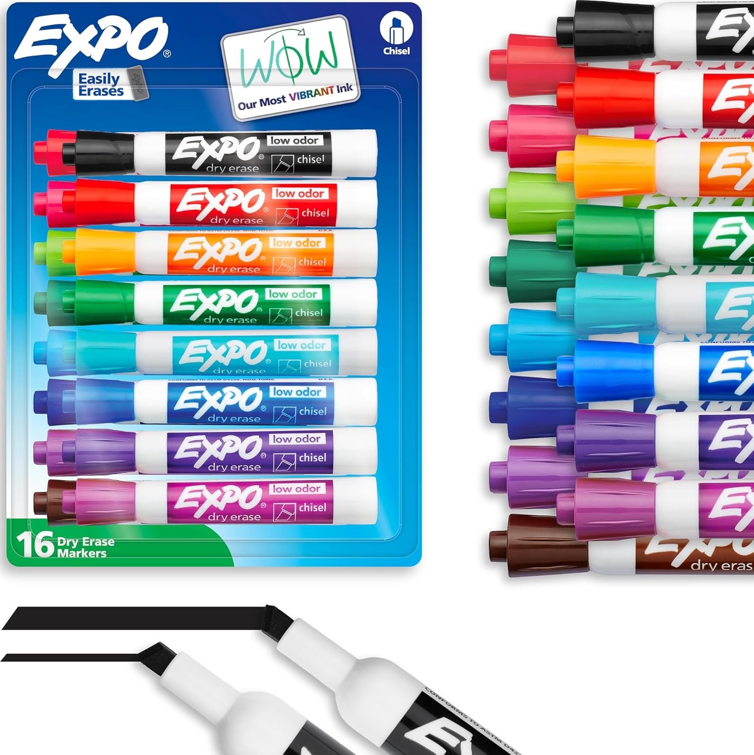 Chisel Tip Dry Erase Markers - 16 Colours