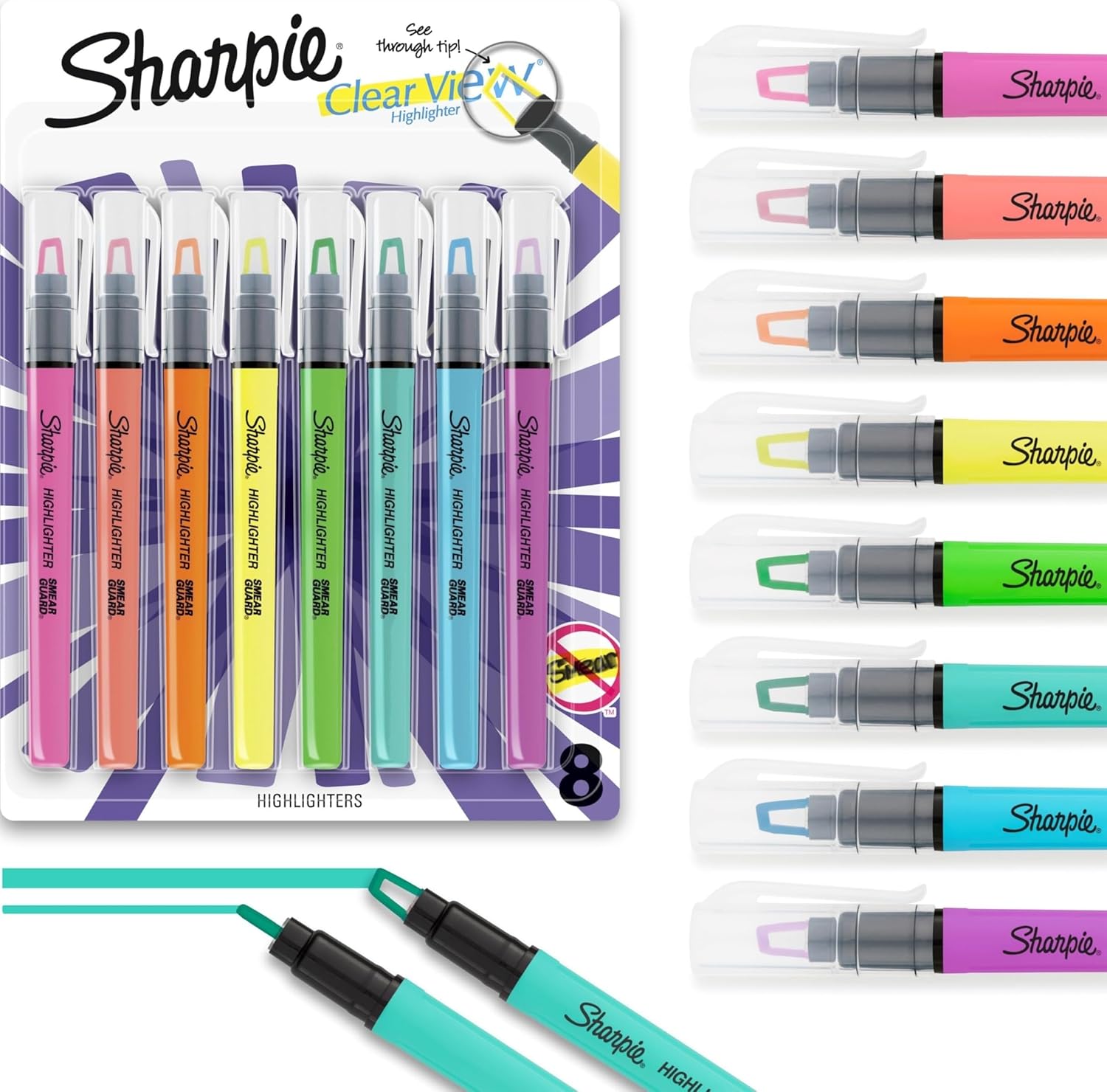 Clear View Highlighters - Assorted Colors 8-Pack