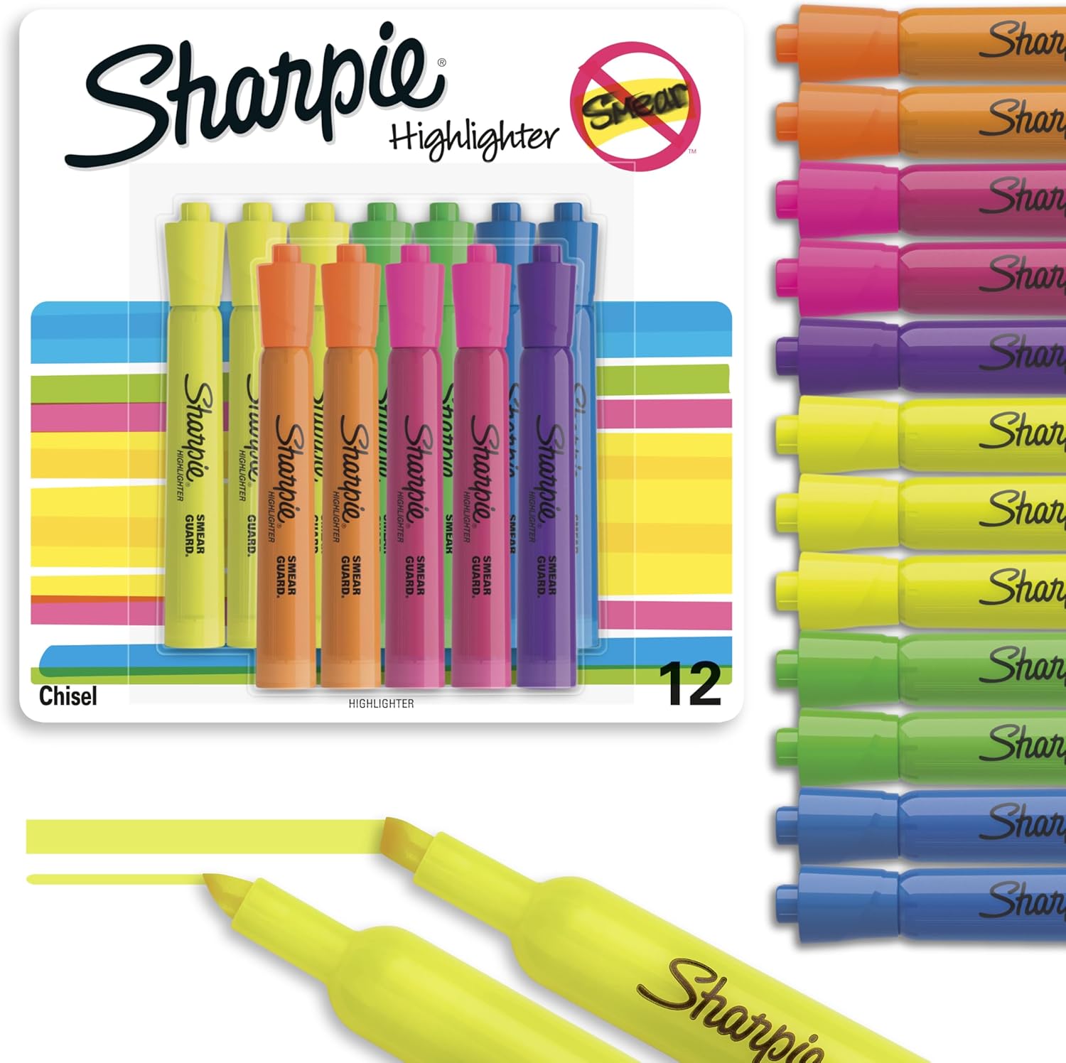 Chisel Tip Highlighters Assorted Colors - 12 Pack