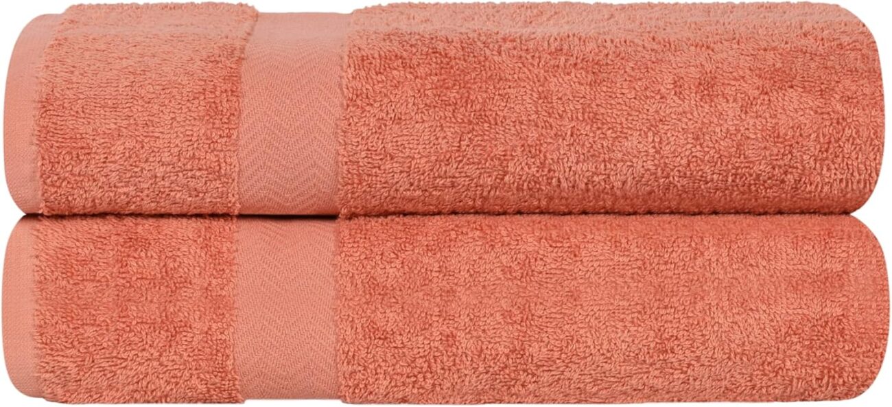 Peach Coral Cotton Bath Towels