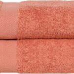 Peach Coral Cotton Bath Towels