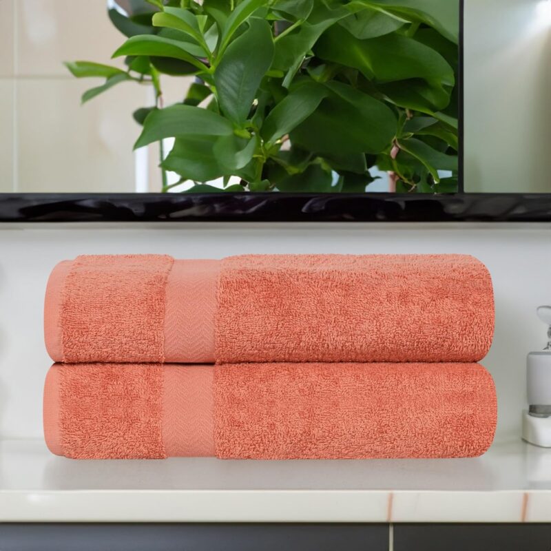 Peach Coral Cotton Bath Towels - Hình 2
