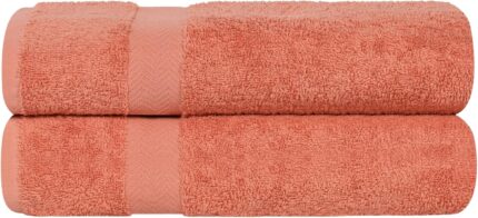 Peach Coral Cotton Bath Towels