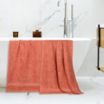Peach Coral Cotton Bath Towels - Hình 6