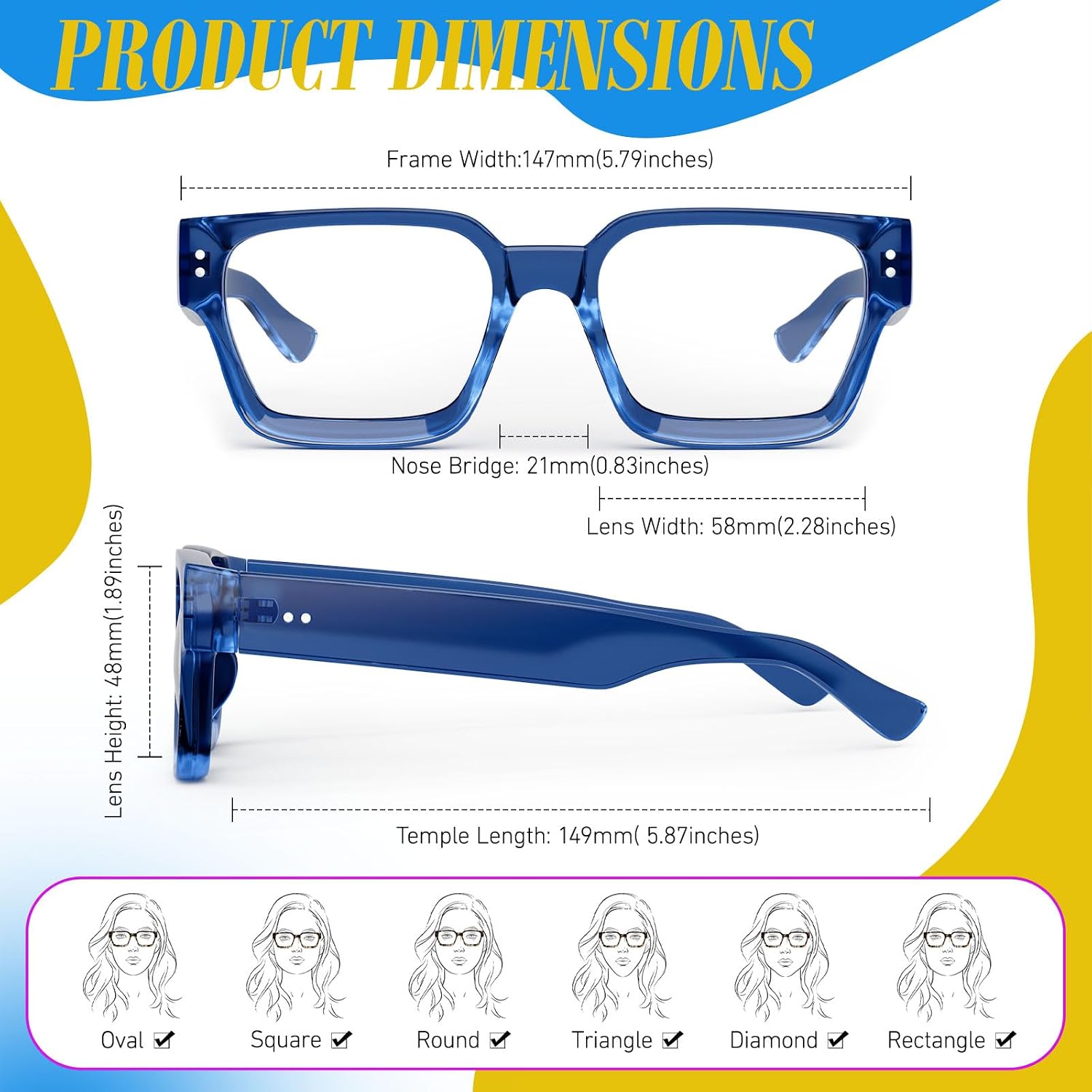 Sunier Oversized Thick Square Fake Clear Lens Glasses Women Men 100% — view 5