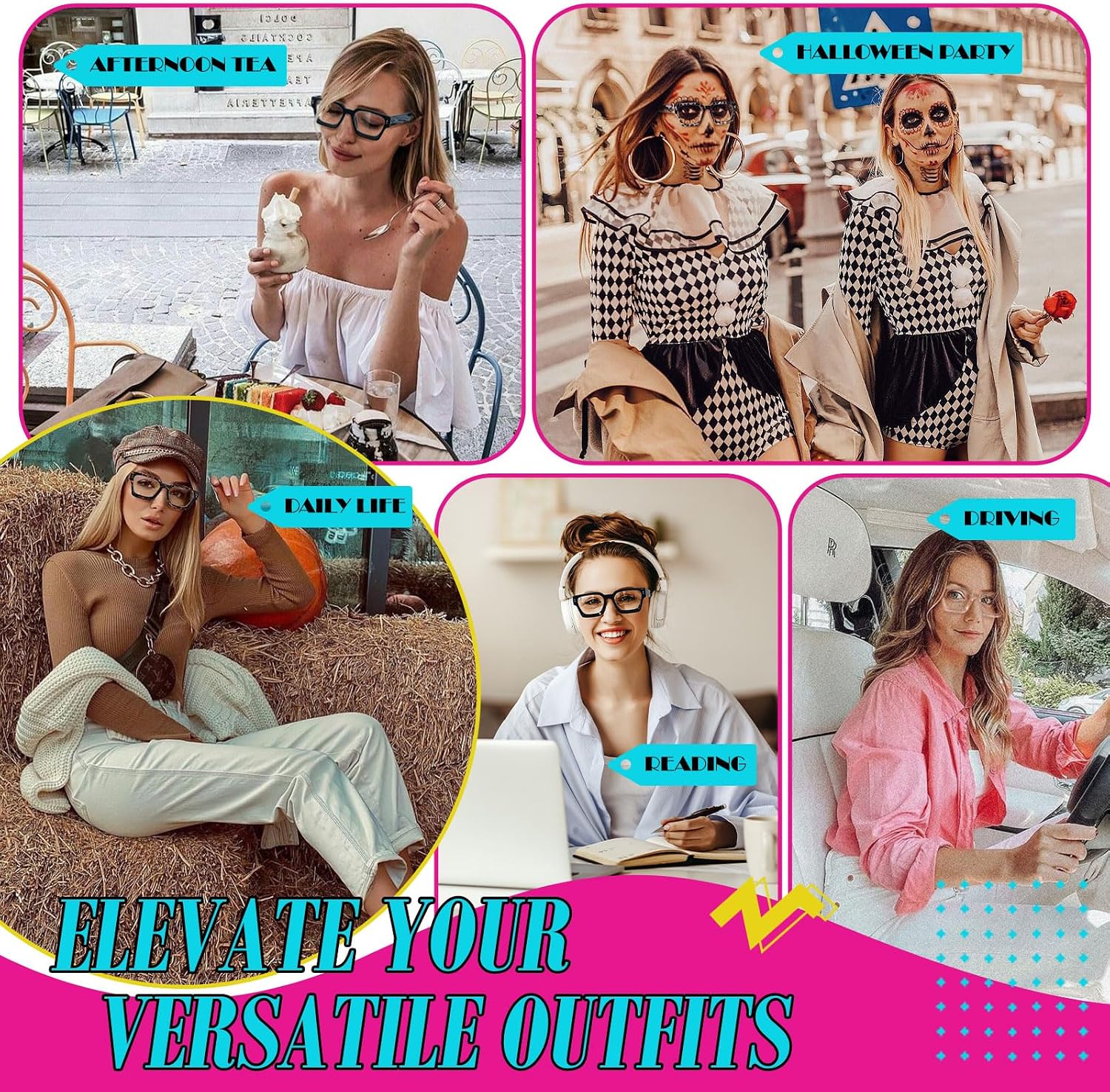 Sunier Oversized Thick Square Fake Clear Lens Glasses Women Men 100% — view 6
