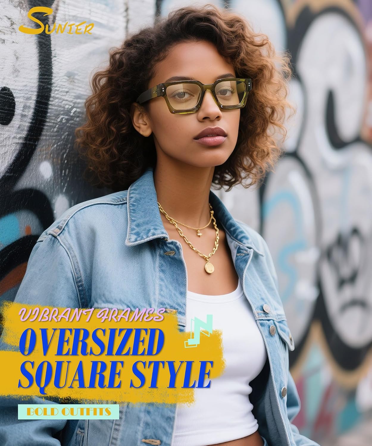 Sunier Oversized Thick Square Fake Clear Lens Glasses Women Men 100% — view 2